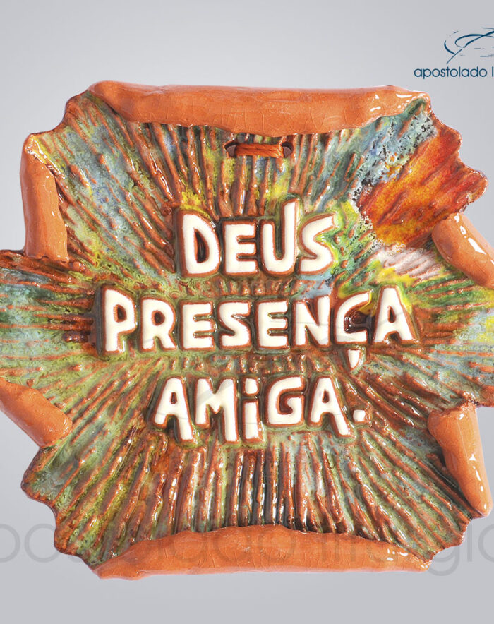 Quadro de Ceramica Deus Presenca Amiga Pergaminho 10x12cm COD 2149 | Apostolado Litúrgico Brasil