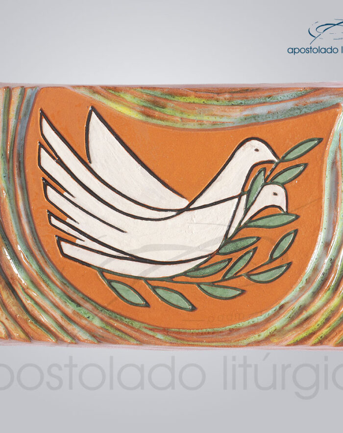 Quadro de Ceramica Ramo Oliveira Pomba 10x15cm COD 2036 | Apostolado Litúrgico Brasil