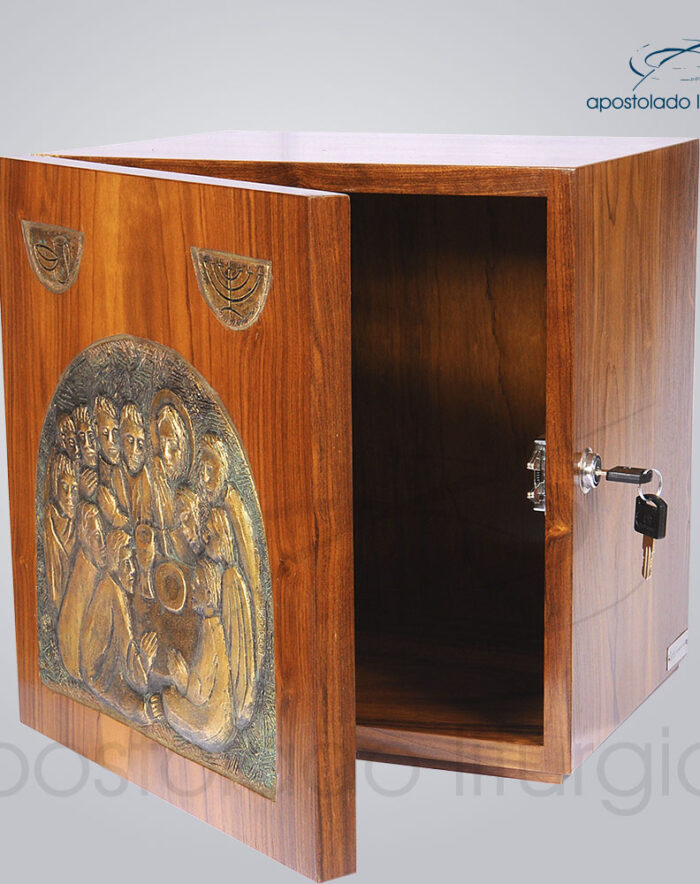 Sacrario Ceia com simbolo metalizado 32x32x28 cm frente aberto cod 4038 | Apostolado Litúrgico Brasil