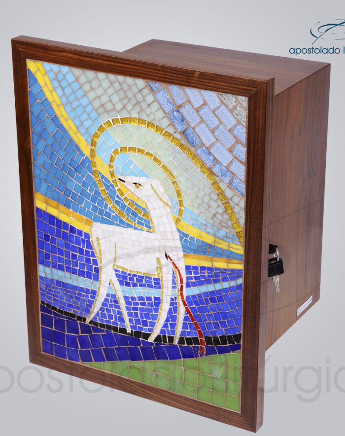 Sacrario Mosaico Cordeiro 35x25x28cm Porta 46x35cm Frente Lateral - COD 4191