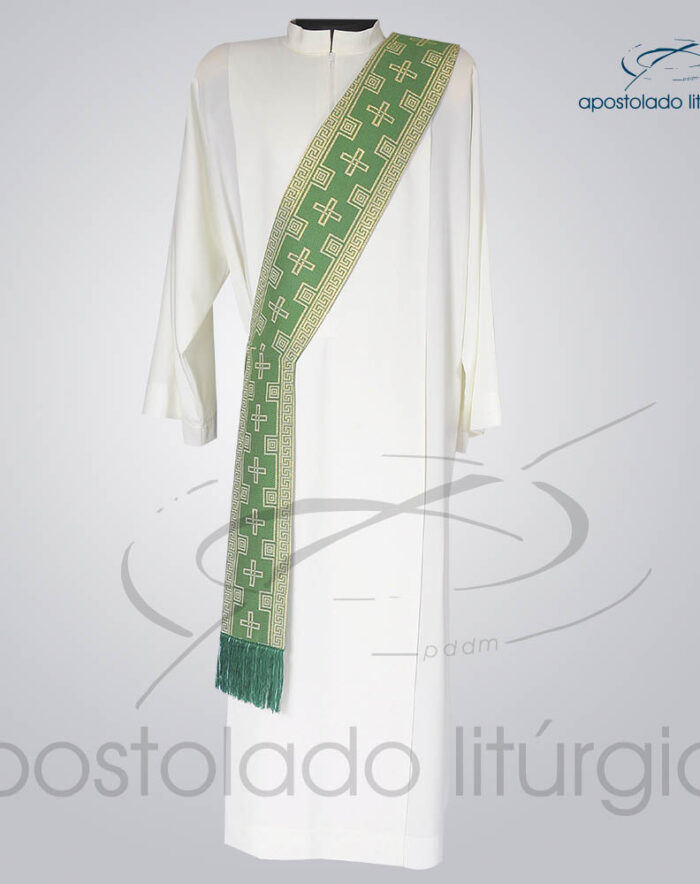 Estola Diaconal Brocado Cruz Verde Frente | Apostolado Litúrgico Brasil