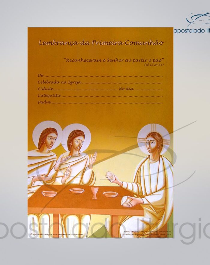 Lembranca para Primeira Comunhao 28X20 cm COD 03048 0000 | Apostolado Litúrgico Brasil