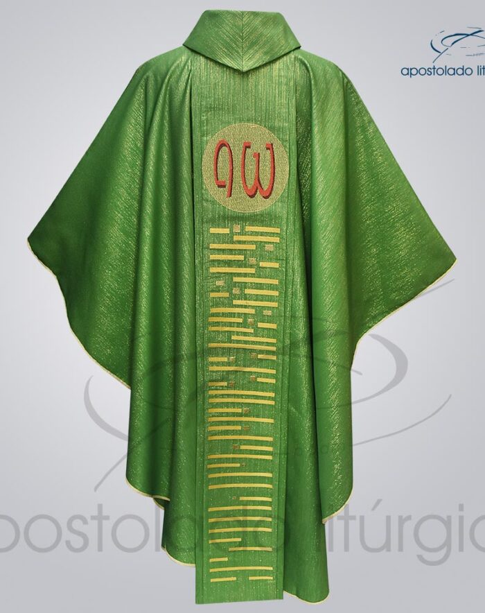 Casula Ravena Bordado Cordeiro Verde Costas COD 3154 | Apostolado Litúrgico Brasil