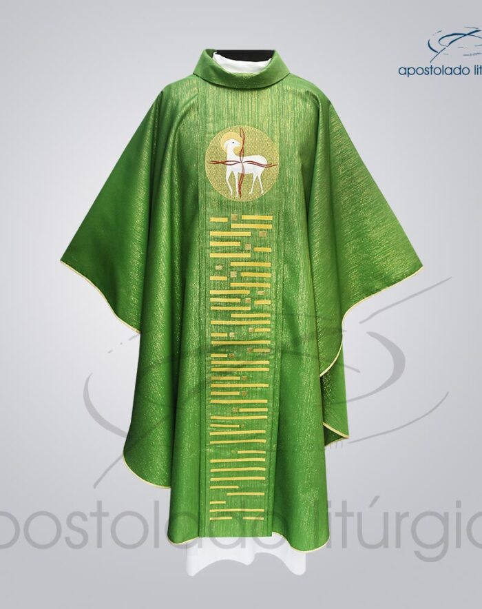 Casula Ravena Bordado Cordeiro Verde Frente COD 3154 | Apostolado Litúrgico Brasil