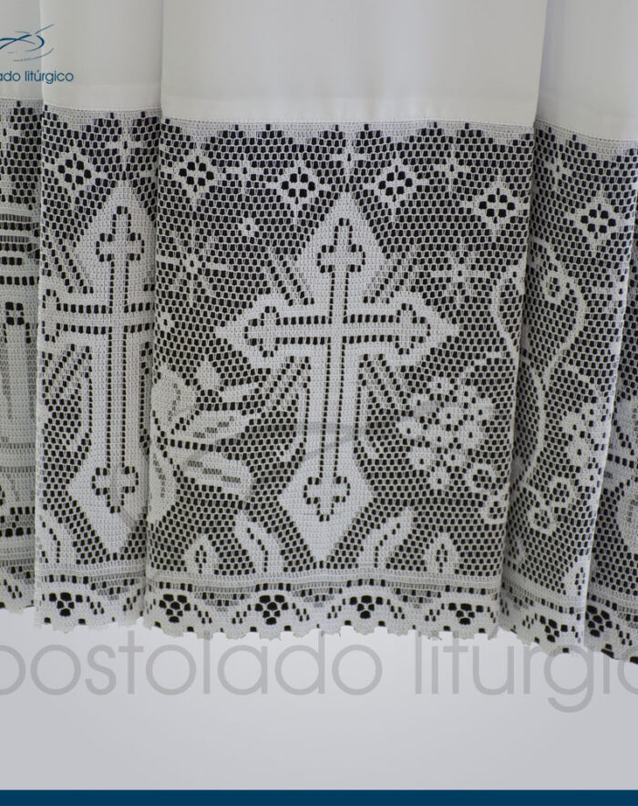 tunica alva com renda 30cm fundo preto quadrada | Apostolado Litúrgico Brasil