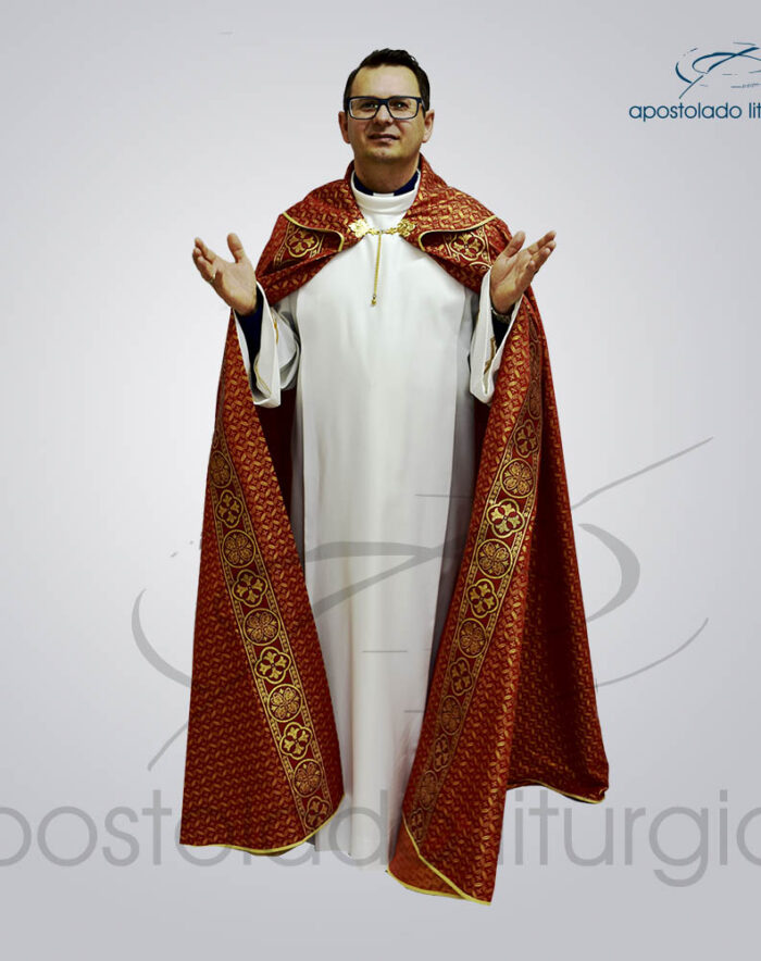 Capa de Bencao Brocado Damasco Galao Largo N 10 Vermelha Vermelha Padre Joaquim Frente COD 3455 | Apostolado Litúrgico Brasil