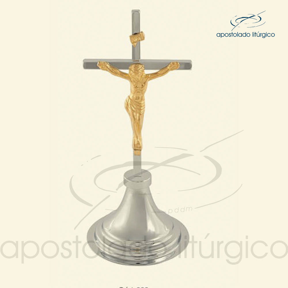 Crucifixo de Mesa Cruz Cromo e Cristo+Inri Dourado - COD LI-300-CMCCCID