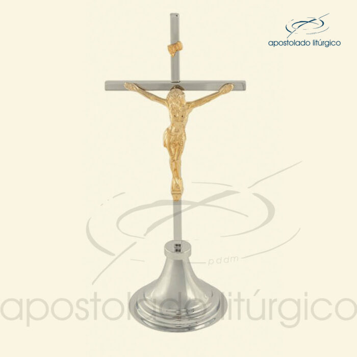 Crucifixo de Mesa Cruz Cromo e Cristo+Inri Dourado - COD LI-350-CMCCCID