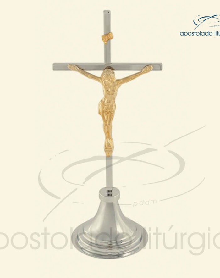 Crucifixo de Mesa Cruz Cromo e Cristo+Inri Dourado - COD LI-350-CMCCCID