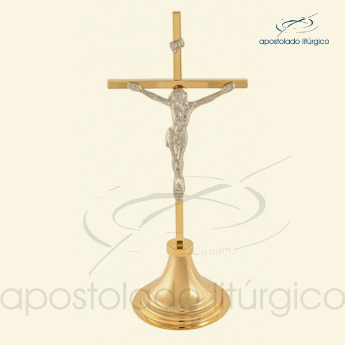 Crucifixo de Mesa Cruz Dourada e Cristo+Inri Cromo - COD LI-360-CMCDCIC