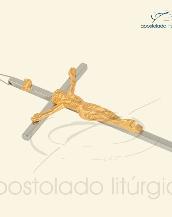 Crucifixo de Parede Cruz Cromo e Cristo+Inri Dourado - COD LI-180-CPCCCID