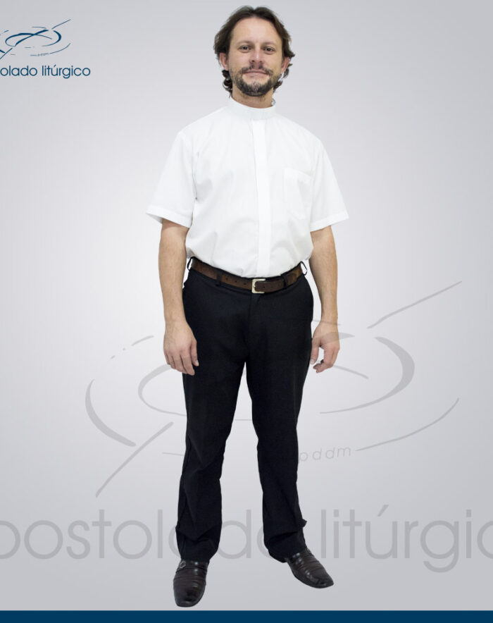 Camisa Tradicional Urban Gola Romana Branca Manga Curta Apostolado Litúrgico