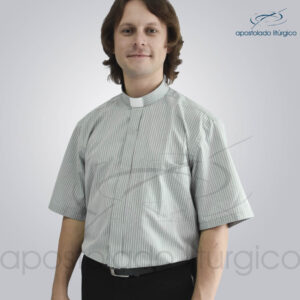 Camisa Clerical Listra Grossa Manga Curta